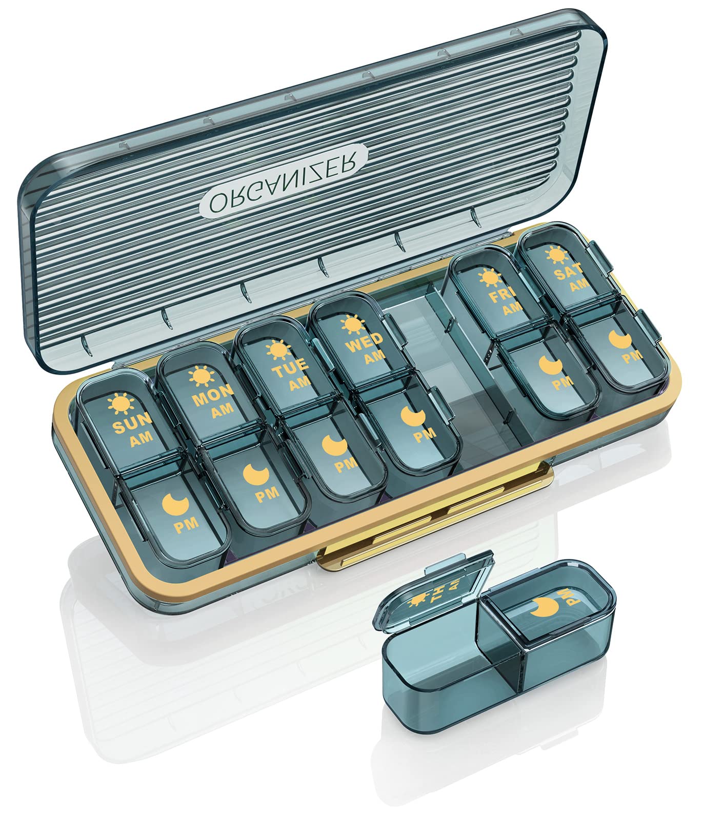 Photo 1 of Am Pm Pill Organizer, Weekly Pill Box 2 Times A Day - Acedada 7 Day Pill Organizer with 7 Separate Containers, Portable Daily Medicine Dispenser Case for Vitamin, Fish Oils, Supplements, Stylish Blue