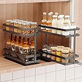 Mustorn 2 Pack Pull Out Spice Rack Organizer for Cabinet, 2 Tier Metal Slide Out Seasoning Organizer and Storage Heavy Duty Vertical Spice Rack Shelf Pullout for Kitchen Cabinets No Drilling (Black)