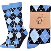 No Cold Feet Blue Men&rsquo;s Dress Socks - Patterned &amp; Colorful Mid Crew Socks | Blue Patterned Style | Classic Style Crew for Men | Soft Mid Calf | Comfortable Fit for Work Business and Weddings