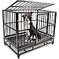 46 Inch Heavy Duty Indestructible Dog Crate Cage Kennel with Wheels, Escape Proof Dog Kennel Crate for Large Dogs, Extra Large XXL Dog Crates Indoor with Sturdy Lock, Double Door & Removable Tray
