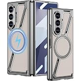 Electroplated Frame Z Shape Magnetic Case for Samsung Galaxy Z Fold 7 with Built-in Screen Protector, Camera Protection, Fit for Magsafe, Slim Fit Leather Plating Shockproof Z Fold 7 Phone Case Cover