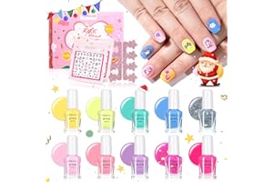 TOMICCA Kids Nail Polish Set, Non Toxic Quick Dry Water-Based Peel-Off 10 Colors Toddler Nail Polish Kit Natural Safe Quick Diy Kids Gifts Kit for Girls Ages 5+
