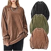 Arssm Oversized T-Shirts for Women Cotton Long Sleeve Vintage Acid Wash Baggy T Shirts
