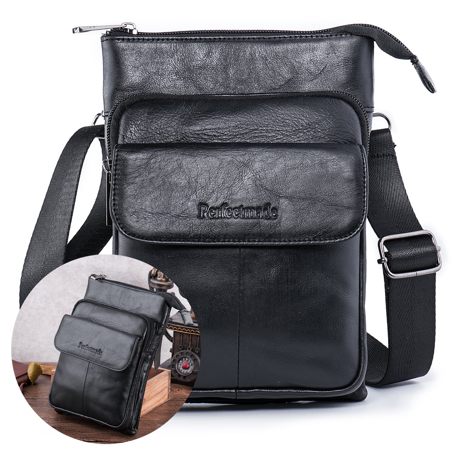 Men Leather Cross body Messenger Bag, Shoulder Purse Travel Bag