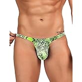 ohyeahlady Mens G-String Thong Underwear Snake Print Briefs Low Rise Sexy Hot Shorts for Mens Lingerie Soft T-Back Thong