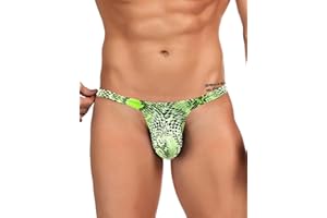 ohyeahlady Mens G-String Thong Underwear Snake Print Briefs Low Rise Sexy Hot Shorts for Mens Lingerie Soft T-Back Thong