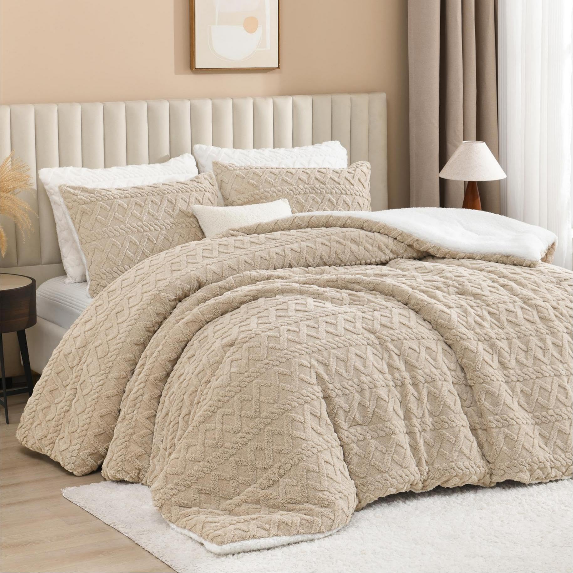 Photo 1 of ***HEAVILY USED***
Andency Fluffy Sherpa Queen Comforter Set, Super Soft Beige Fleece Warm Bedding for Winter, Luxury Jacquard Boho Thick Fuzzy Plush Bed Set 3 Pieces(1 Shaggy Comforter, 2 Pillowcases)