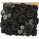 MACTING Artificial Black Rose Flowers 30PCS Real Touch Fake Flowers with Stem Foam Roses for DIY Wedding Bouquet Gifts Table Centerpieces Party Bridal Shower Home Spring Valentines Day Decorations