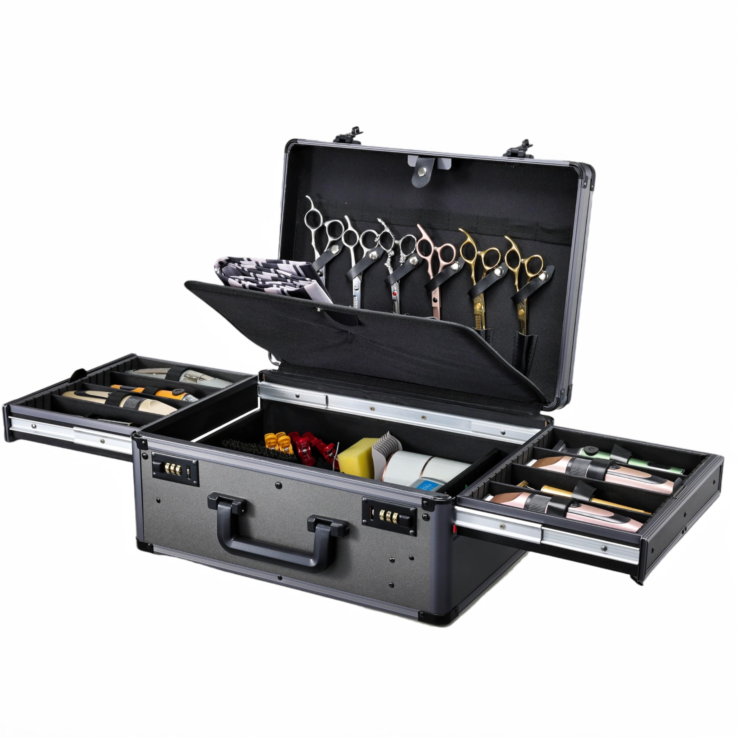 Photo 1 of ***SEE CLERK COMMENTS*** Yueieoun Barber Case with Clippers Sliding Tray, Profesional Barbers Briefcase Tool Case, Travel Barber Cases for Clippers and Supplies, Hair Scissors Trimmer Organizer, Salon Grooming Hard Suitcase