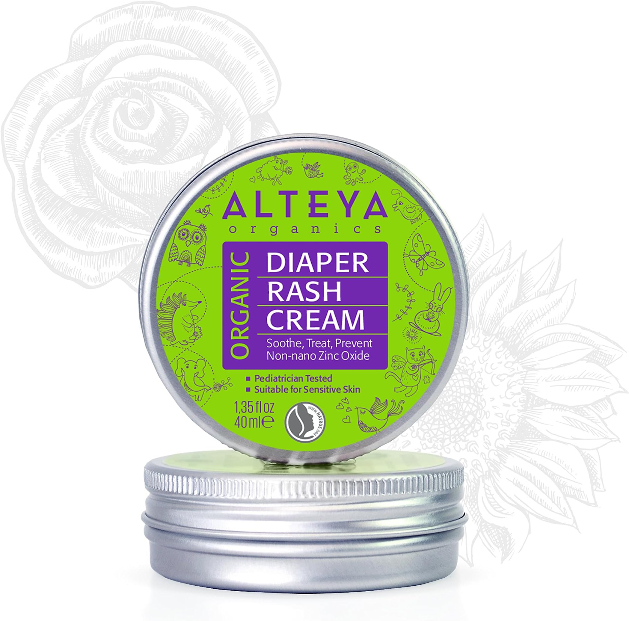 Alteya USDA Organic Diaper Rash Cream - Award-Winning Organic Baby Balm, with Organic Bulgarian Rose Otto, 1.35Fl Oz/40ml,