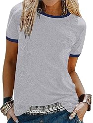 Remidoo Womens Ringer Tee Crew Neck Short Sleeve T