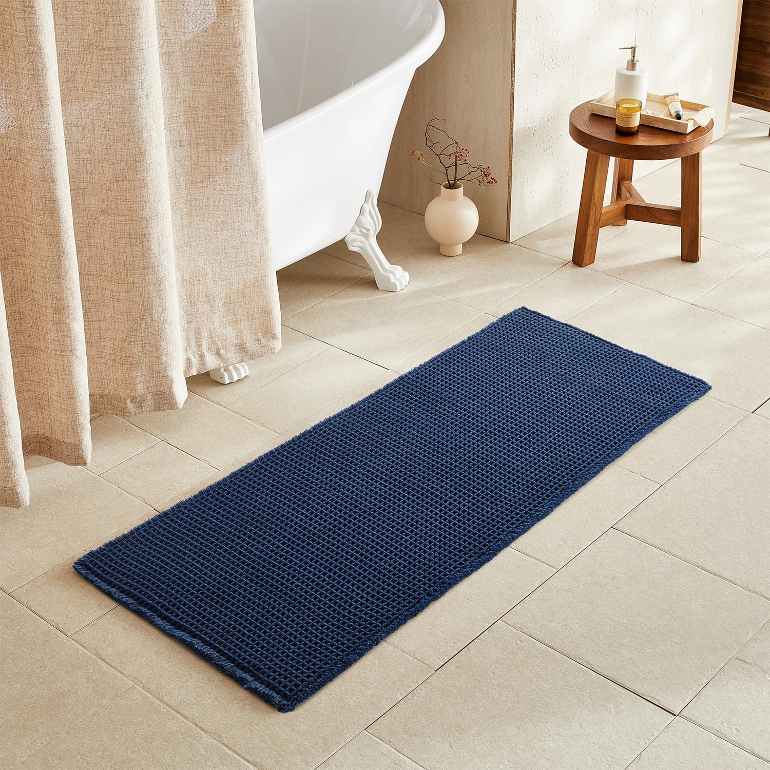 Photo 1 of TYUU Waffle Runner Rug Bathroom, Long Boho Bathroom Rugs Non Slip Washable Super Absorbent Quick Dry Farmhouse Bath Decor, 60"x24" Navy Blue