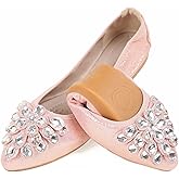ZQKSEOHS Flats Shoes for Women Rhinestone Wedding Ballerina Shoes Foldable Sparkly Comfort Slip on Flat Dressy Flats