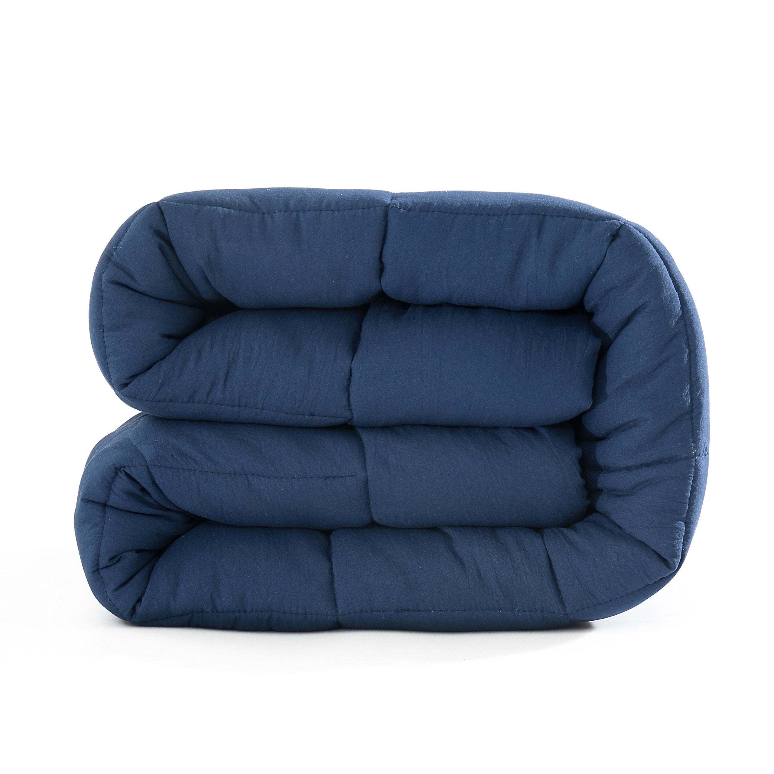 Evolive All Season Pre Washed Soft Microfiber White Goose Down Alternative Comforter (Navy, King)