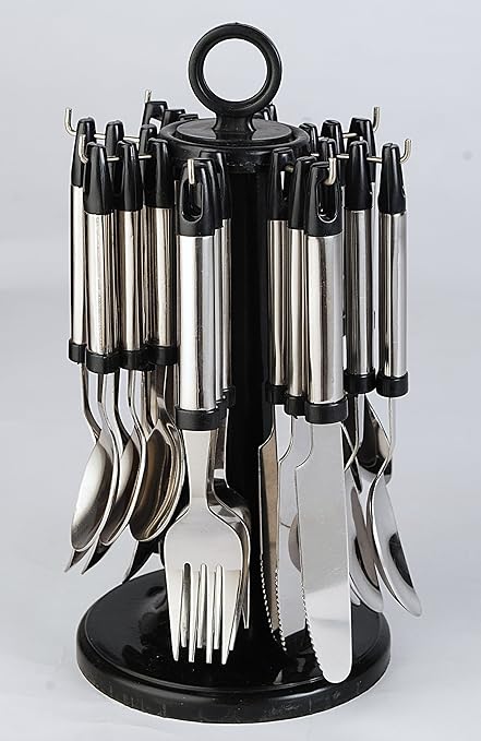 Elegante 24-Piece Stainless Steel Cutlery Set (Black And Silver)