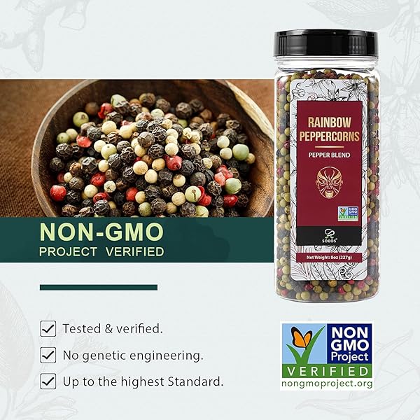 SOEOS RAINBOW PEPPERCORNS, 8OZ (PACK OF 1), NON-GMO, KOSHER, PACKED TO KEEP PEPPERS FRESH, PEPPERCORN FOR GRINDER REFILL, WHOLE PEPPERCORNS