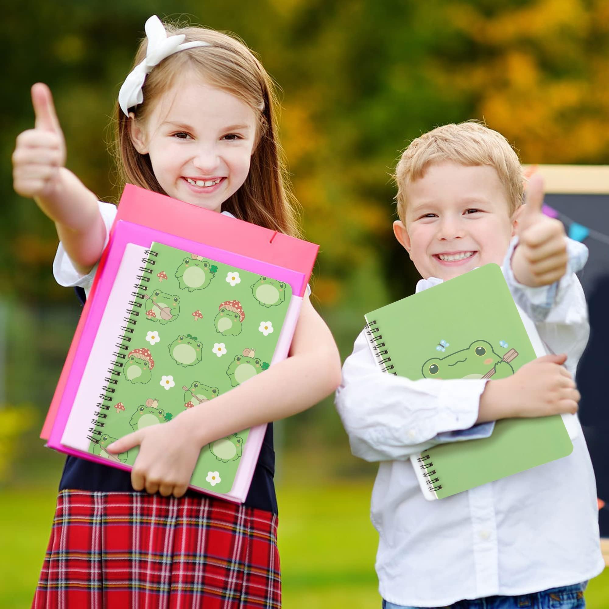 L1rabe 2 A5 Frog Spiral Notebooks Christmas Gift Cute Frog Green College Ruled Hardbound Notebooks, Exercise Book Diary Notepad Travel Journal for Kids Teens Students Winter Birthday New Year Gifts