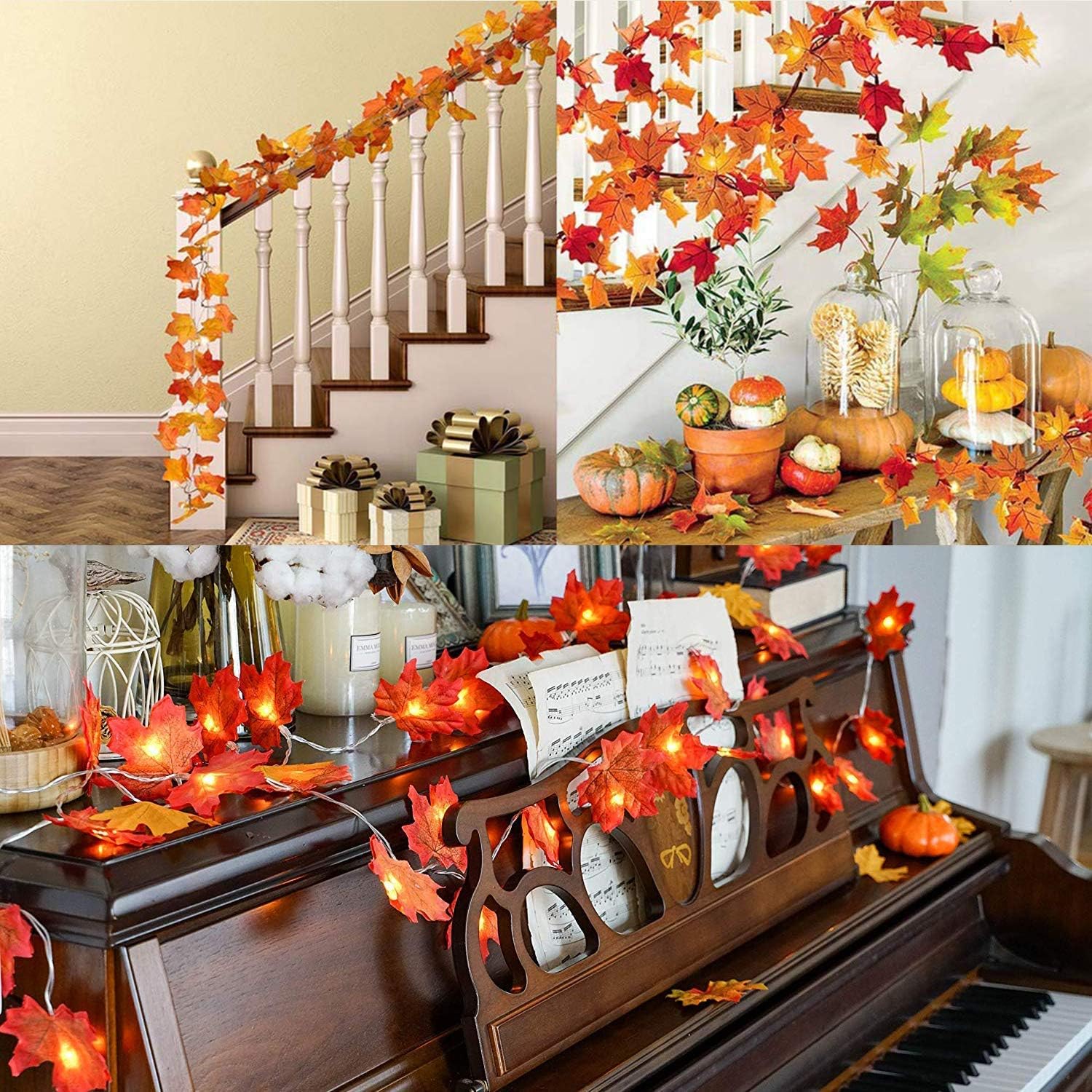 2 Pack Thanksgiving Lights Fall Maple Leaves String Lights Thanksgiving Decorations, Total 20 Ft & 40 LED Maple Leaves Lights Battery Operated Fall Lights for Holiday Autumn Garland Home Indoor Decor: Home Improvement