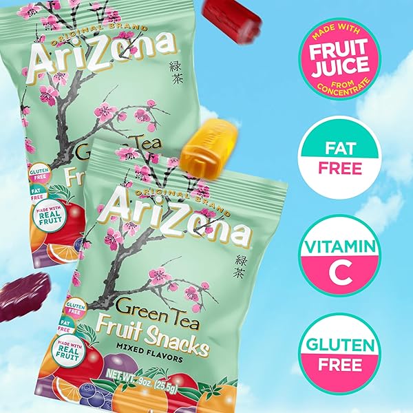 ARIZONA ICED TEA FRUIT SNACKS, GREEN TEA – 0.9 OZ, 10 COUNT BOX