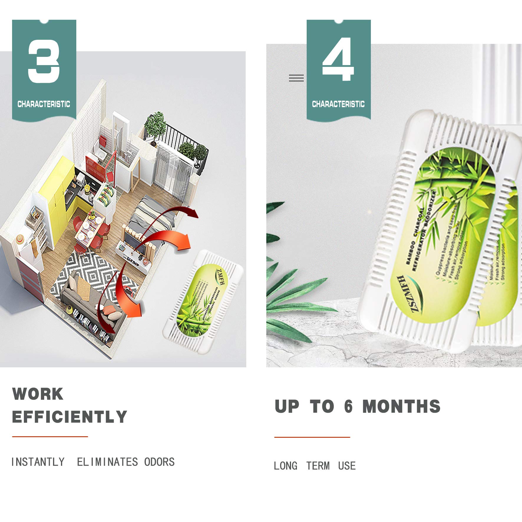 ZSZMFH 3 Pack Activated Charcoal Air Purifying Bags(220g/pack)+3 Pack Refrigerator Deodorizer(50g/Pack),Odor Absorber Bags,100% Coconut-Shell Carbon Bags for Refrigerator,Wardrobe,Car