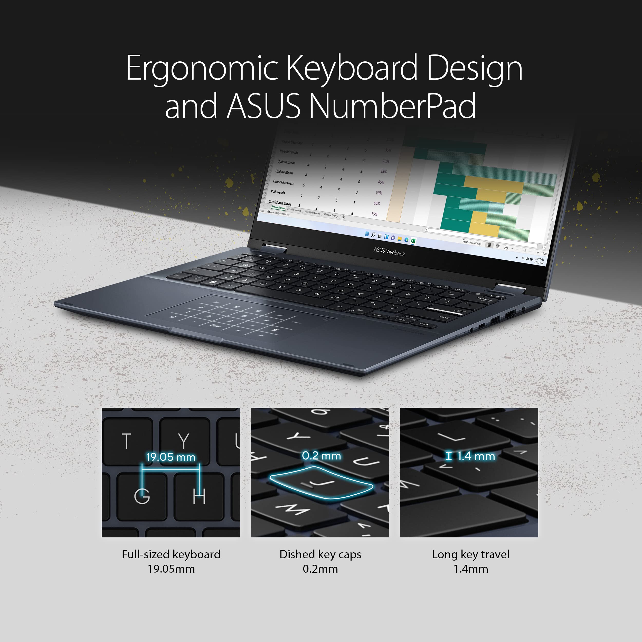 ASUS Vivobook S 14 Flip 14” WUXGA 16:10 Touch Display, AMD Ryzen 7 5800H CPU, 8GB RAM, 512GB SSD, NumberPad, FingerPrint Sensor, Windows 11 Home, Quiet Blue, TN3402QA-AS74T