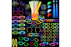 SHQDD 500 Glow Sticks Party Pack, Glow in the Dark Party Supplies for Kids & Adults, 200 Mixed Glow Sticks, 300 Accessories (