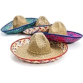 COLLECT PRESENT Pack of 4 Sombrero Hats for Men & Women – Fun Fiesta Party Hats with Chinstrap, Ideal for Cinco De Mayo & Mexican Theme Events