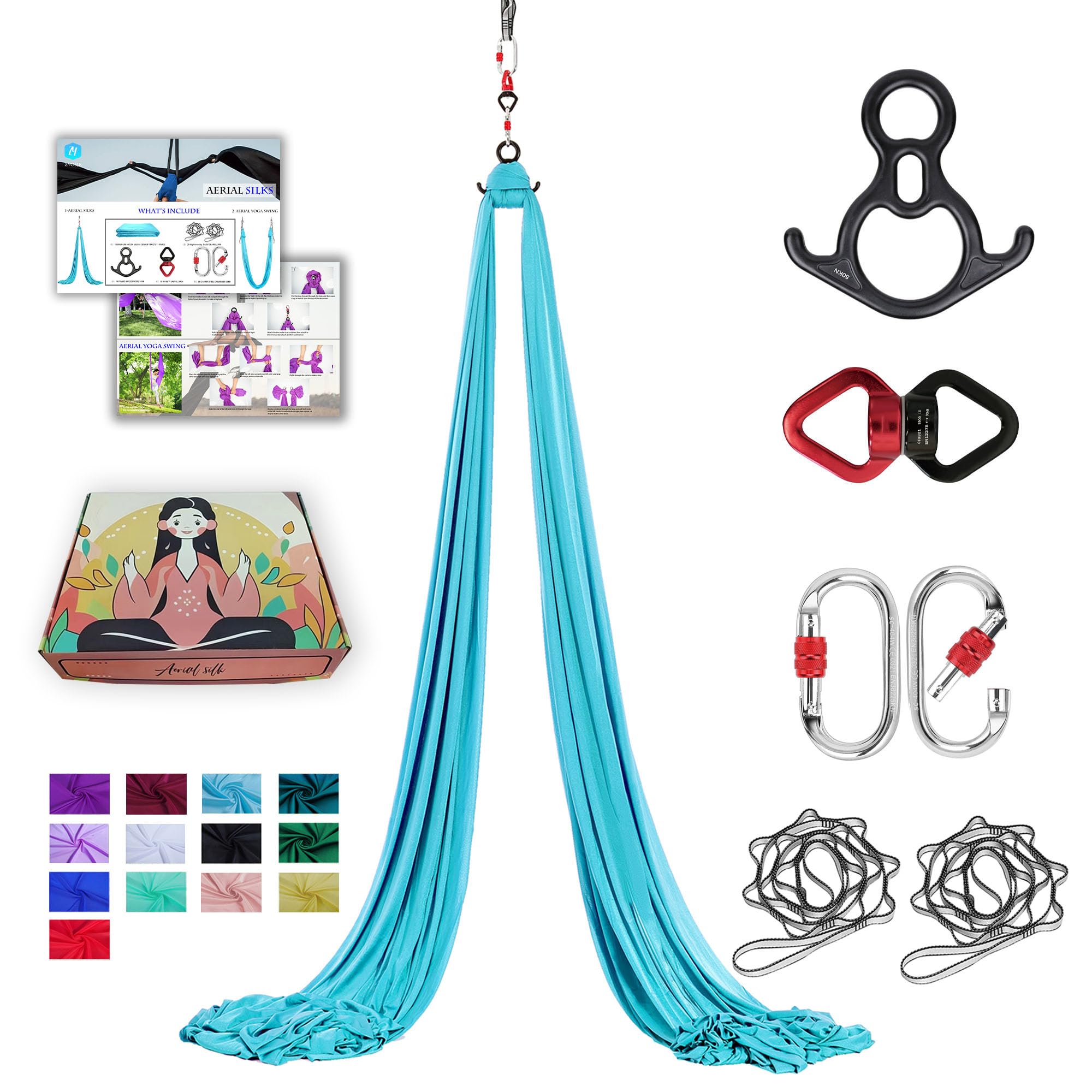 Photo 1 of ZYOSJK Aerial Silks 11 Yards Aerial Silks For Home Aerial Yoga Swing Aerial Yoga Hammock Swing Aerial Silk For Gymnastics (SKY BLUE)
