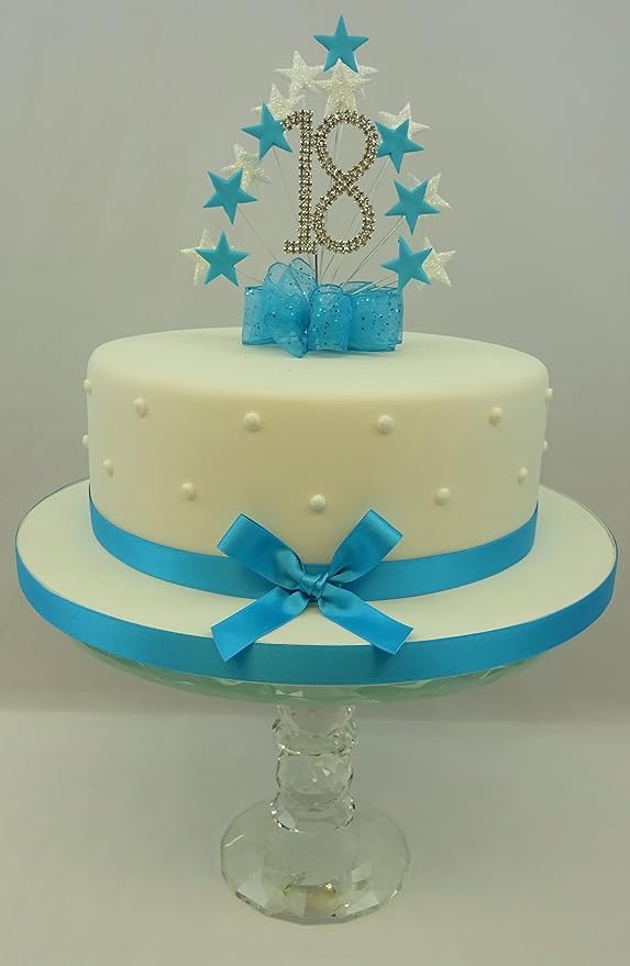 CAKE TOPPER BURST SPRAY DIAMANTE 18th BIRTHDAY TURQUOISE & WHITE