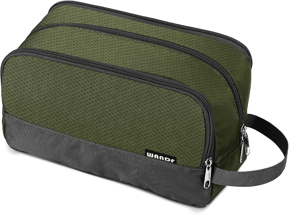 WANDF Toiletry Bag Water-Resistant Nylon Travel Dopp Kit Army Green
