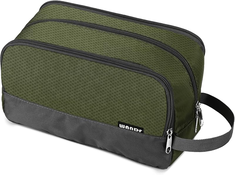 WANDF Toiletry Bag Water-Resistant Nylon Travel Dopp Kit Army Green