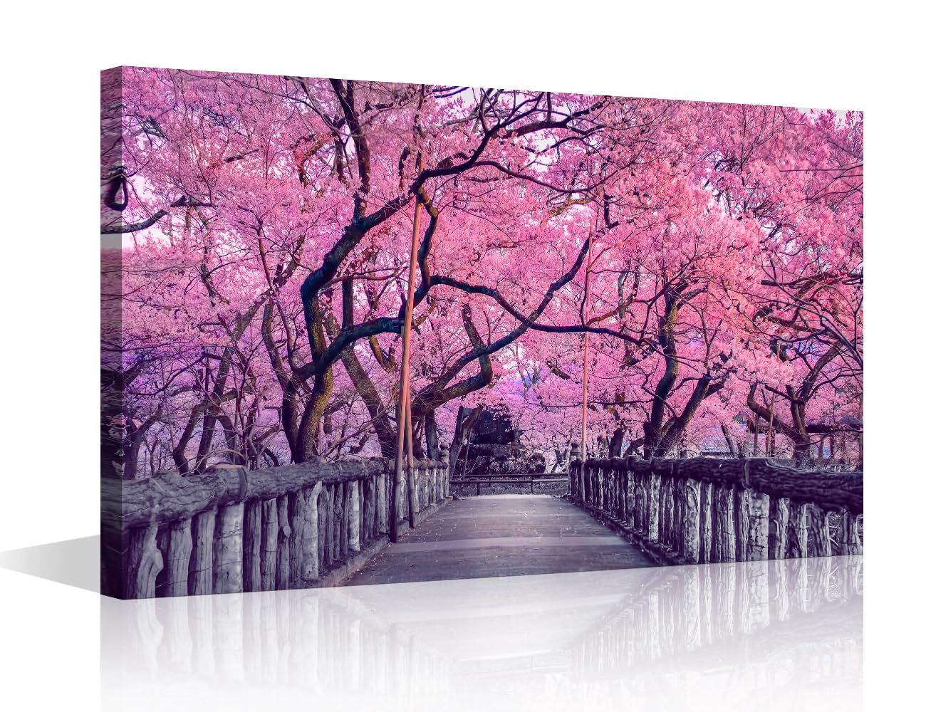 TISHIRON 1 Piece Wall Art Decor Painting on Canvas Sakura Scenery Pictures for Home Walls Natural Landscape Office Wall Art Pink Cherry Trees Framed Modern Artwork for Living Room Bedroom, 24x16in