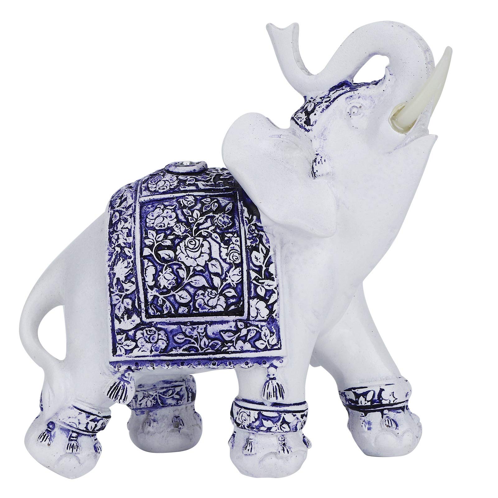 HERCHR Feng Shui Elephant Statue, Wealth Lucky Elephant Figurine White Elephant Statue Sculpture Elephant Ornament Gift Home Decoration (M, Blue and White Porcelain)