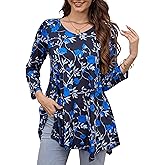 Loveliin Womens Tunic Tops 3/4 Sleeve Dressy Casual Plus Size Tunic To Wear With Leggings Swing Shirt Loose Fit Blouses