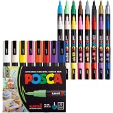 POSCA&reg; PC-3M Paint Markers, 16 Count Fine Reversible Tip Set (0.9&ndash;1.3 mm) | Water-Based Opaque Paint Pens for Rock Painting, Wood, Glass, Crafts &amp; Art Projects
