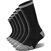 FITRELL 6 Pack Men's Athletic Moisture Wicking Crew Socks Cushioned Sport Running Work Boot Socks Size 9-12/12-15