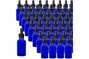 Easeen 48 Pack 2oz Blue Glass Dropper Bottles, Eye Dropper Bottles with Glass Droppers for Essential Oils, Perfumes (60ml, Blue)