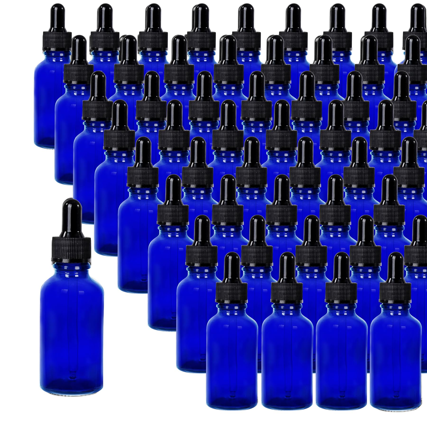 Photo 1 of Easeen 48 Pack 2oz Blue Glass Dropper Bottles, Eye Dropper Bottles with Glass Droppers for Essential Oils, Perfumes (60ml, Blue)