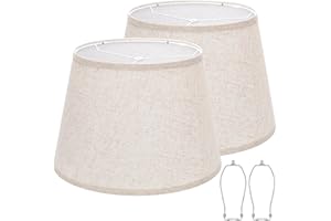 SEASIDE VILLAGE Large Drum Lamp Shades Set of 2, 12"Top x 16"Bottom x 11"High, Beige Lampshades for Table Lamps Floor Lamps, Natural Linen Replacement Lamp Shades, Spider, Harp Holders Included, Easy Assembly