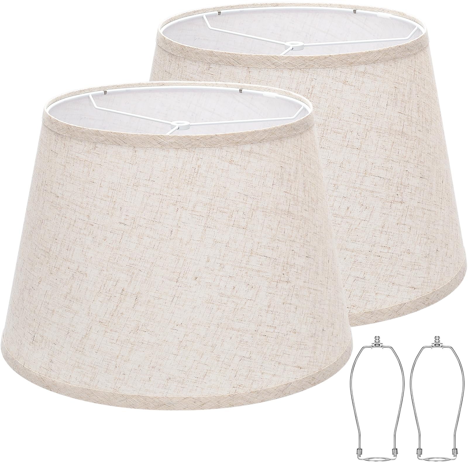 Photo 1 of Large Drum Lamp Shades Set of 2, 12"Top x 16"Bottom x 11"High, Beige Lampshades for Table Lamps Floor Lamps, Natural Linen Replacement Lamp Shades, Spider, Harp Holders Included, Easy Assembly