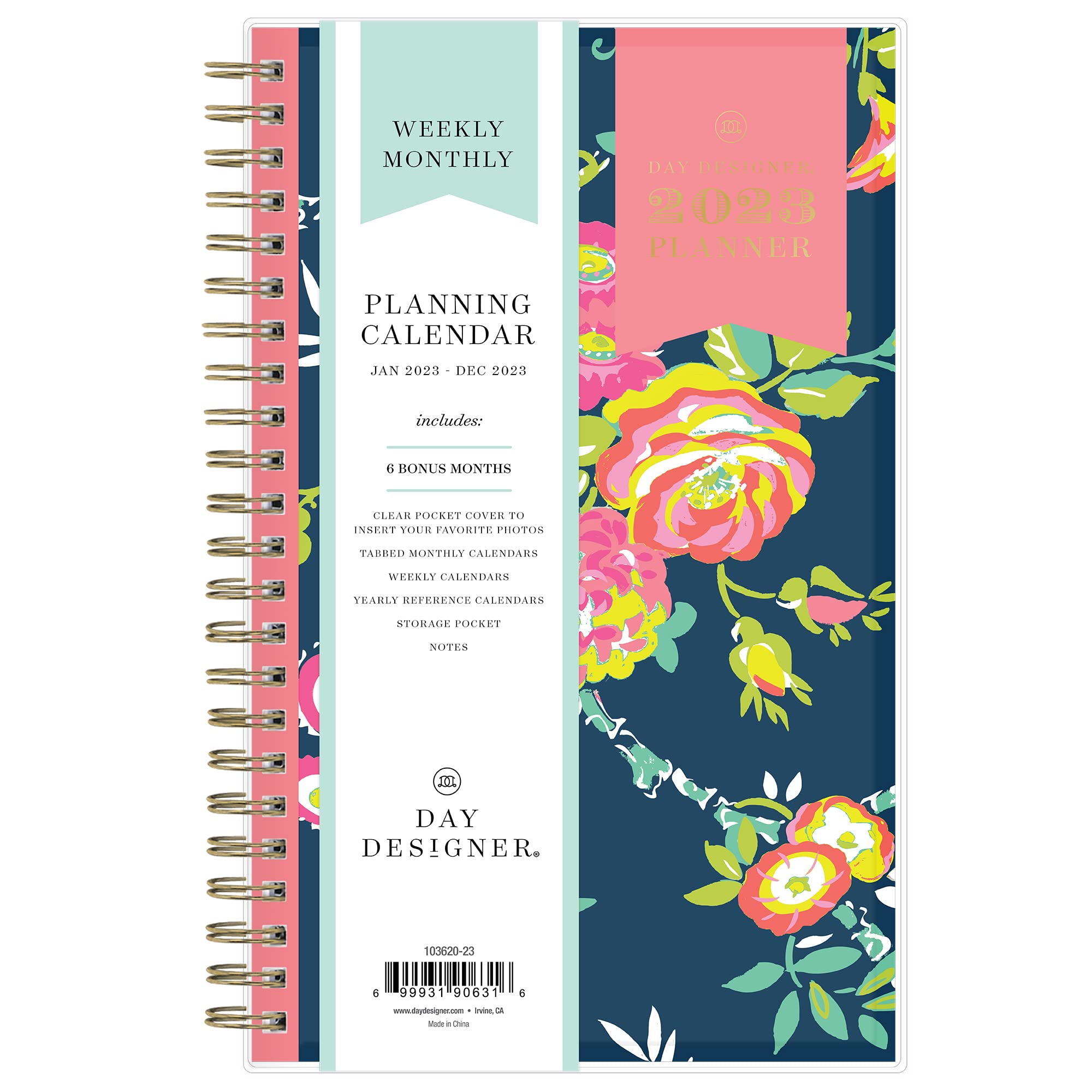 Blue Sky Day Designer for Blue Sky 2023 Weekly and Monthly Planner, 5" x 8", Clear Pocket Cover, Wirebound, Peyton Navy (103620-23)