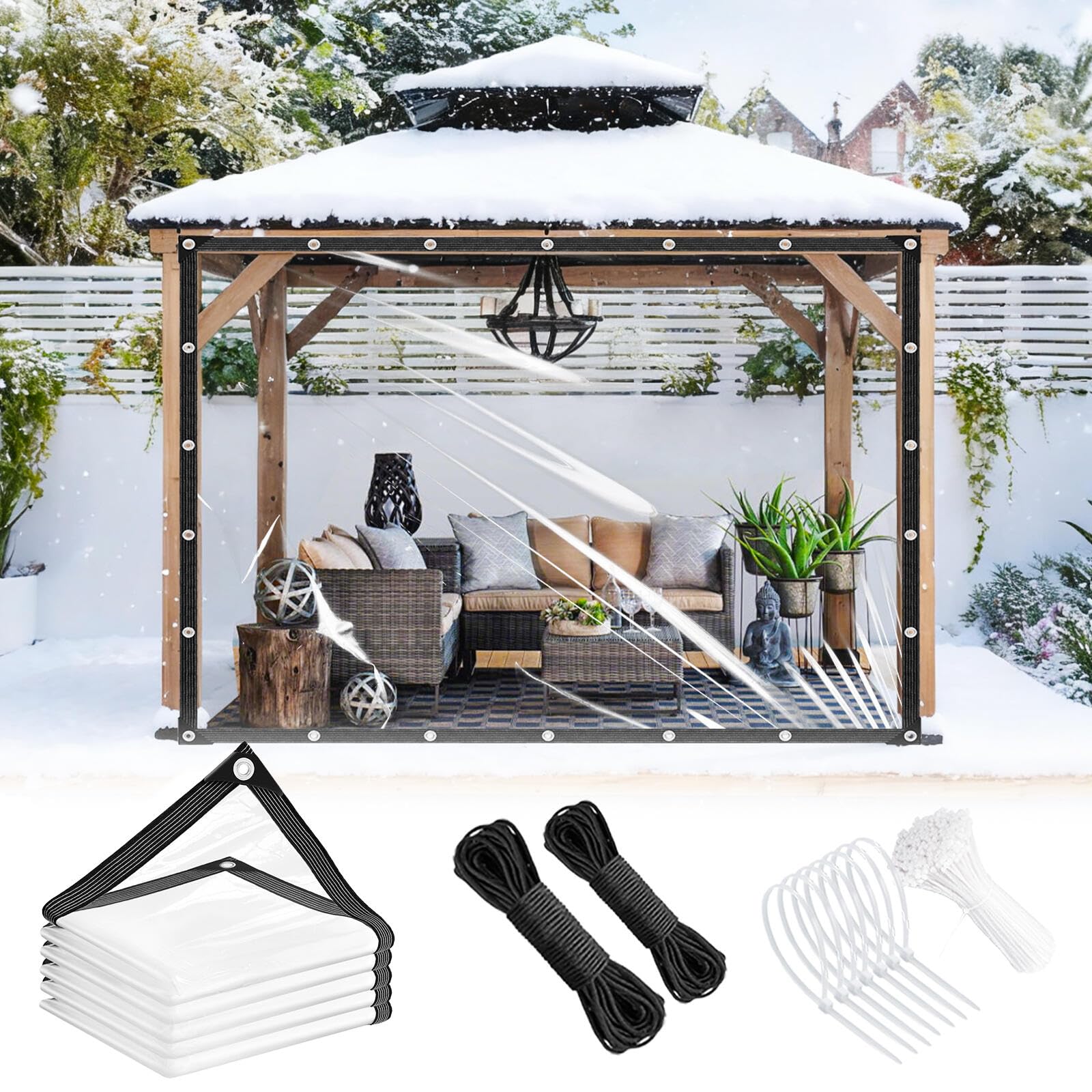 Photo 1 of Heavy Duty Clear Tarp 8x10ft Thickened 14Mil Waterproof Clear Tarps with Grommets Tear Resistant PVC Vinyl Reinforced Edges for Greenhouse Patio Garden Pavilion Chicken Porch Outdoor Chicken Coop