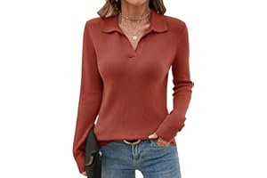 Romanstii Women's Knitted Collared Sweaters Long Sleeve V-Neck Polo Shirts Winter Pullover Tops