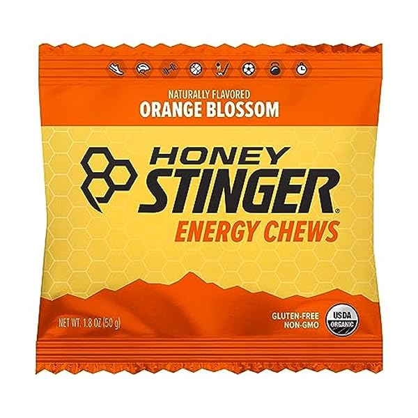 HONEY STINGER ORGANIC ORANGE BLOSSOM ENERGY CHEW | GLUTEN FREE & CAFFEINE FREE | FOR EXERCISE, RUNNING AND PERFORMANCE | SPORTS NUTRITION FOR HOME & GYM, PRE AND MID WORKOUT | 12 PACK, 21.6 OUNCE