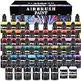rhinowisdom Airbrush Paint - 48 Colors Airbrush Paint Set 1fl oz, Opaque & Brilliant Colors, Leather & Shoe Acrylic Air brush Paint Kit Ready to Spray Water Based for Artists Beginners Hobbyist