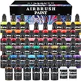rhinowisdom Airbrush Paint - 48 Colors Airbrush Paint Set 1fl oz, Opaque & Brilliant Colors, Leather & Shoe Acrylic Air brush Paint Kit Ready to Spray Water Based for Artists Beginners Hobbyist