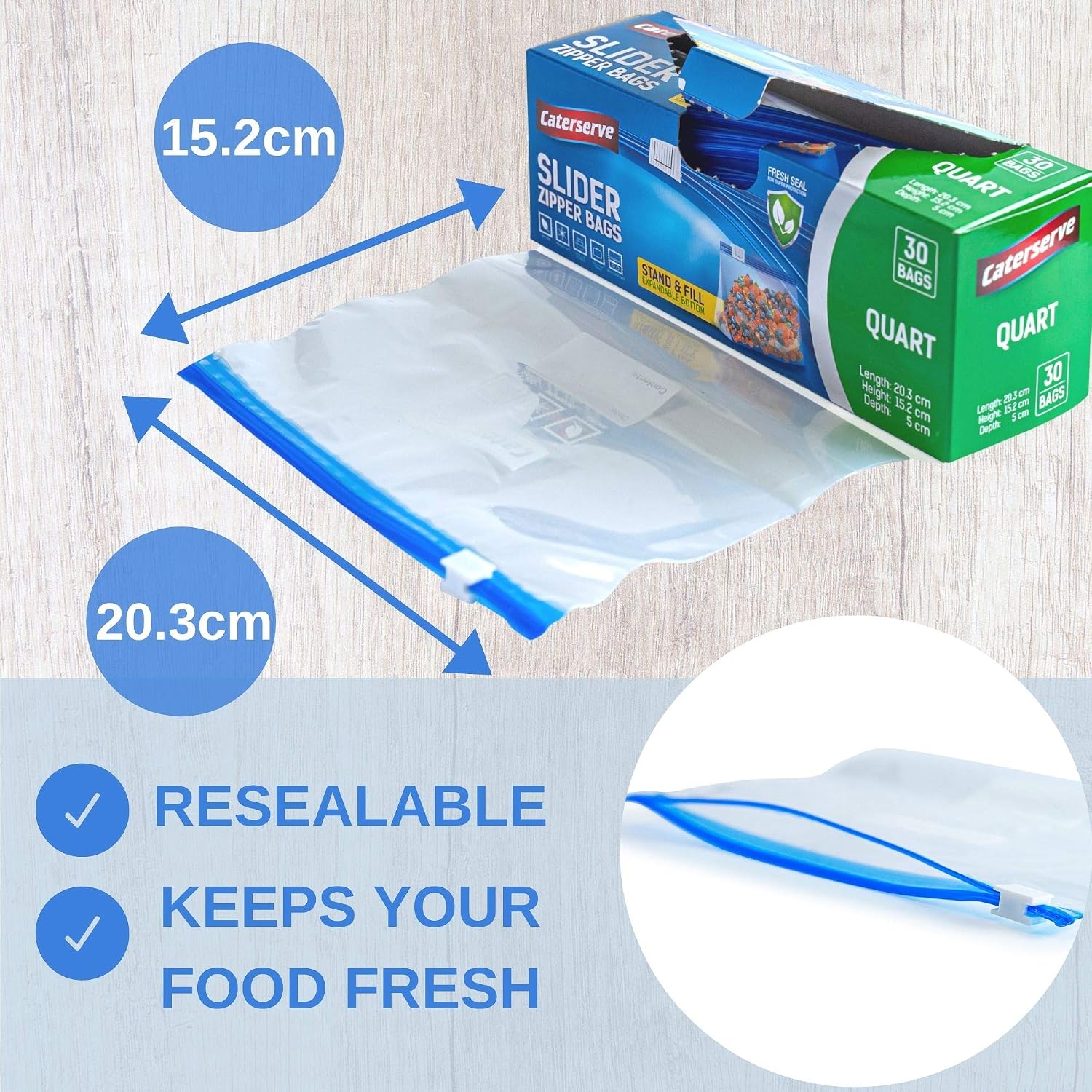 Slider Freezer Bags, Quart 1L ziplock Bags, Resealable Food Bags for Food Storage Travel, Stand and Fill Expandable Bottom - Image 3