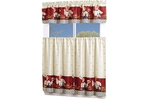 MarCielo 3 Piece Printed Floral Kitchen/Cafe Curtain with Swag and Tier Window Curtain Set, Chef