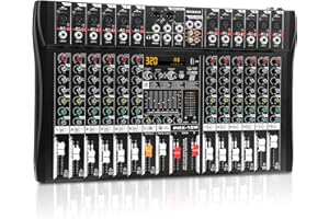 MICNAUX Audio Mixer 12 Channel Professional Mixer Console with 320 DSP Effects, 7-band EQ Sound Mixing Board Digital DJ Mixer w/USB Bluetooth MP3 for Recording, Independent 48V Power & Mute Button