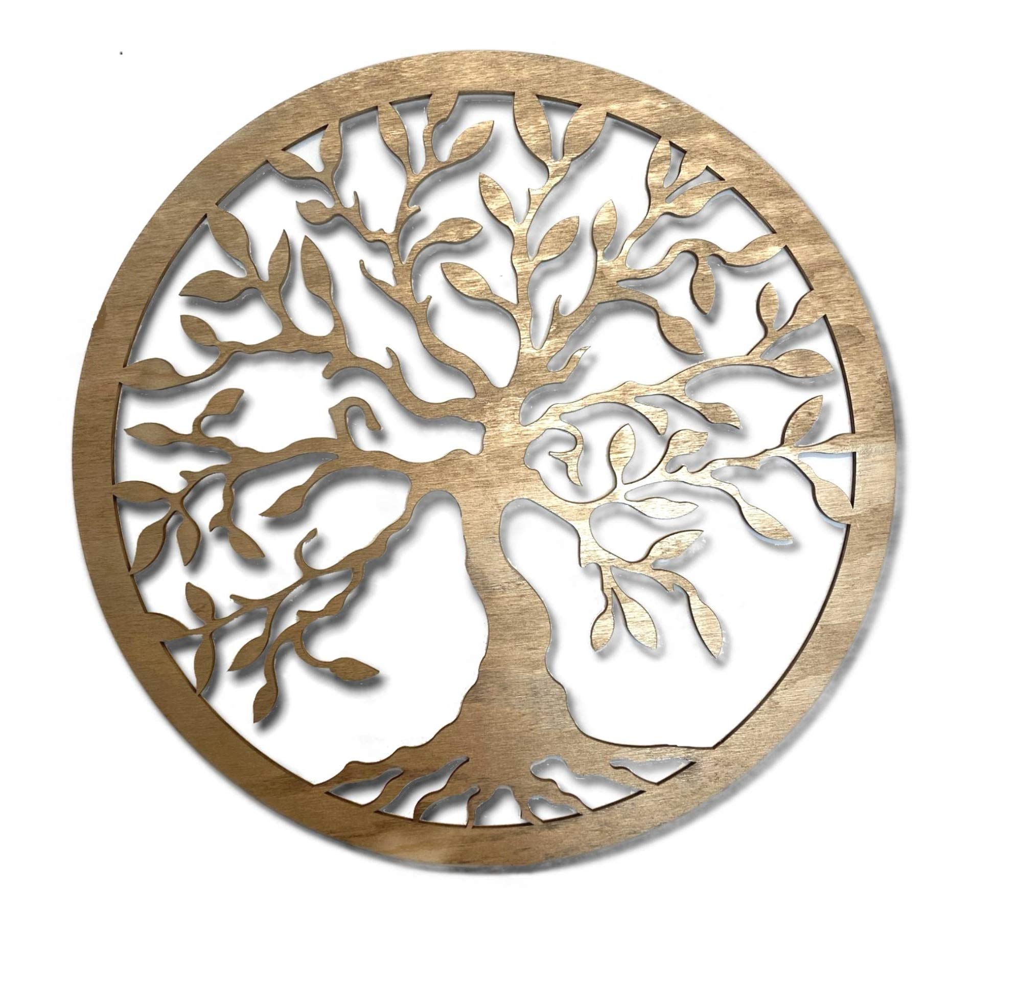 Pet-Jos Tree of Life Wall Decoration Gold Wooden Tree Wall Deco Family Ornaments Minimalist Wall Art Hanging Decoration, 40 x 40 cm